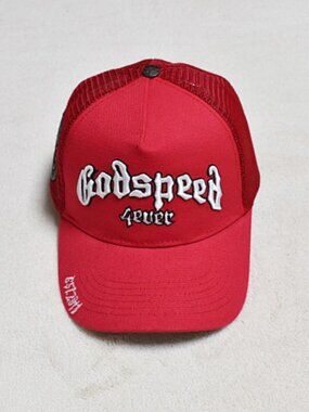 Godspeed Red Trucker Hat with Embroidered Logo